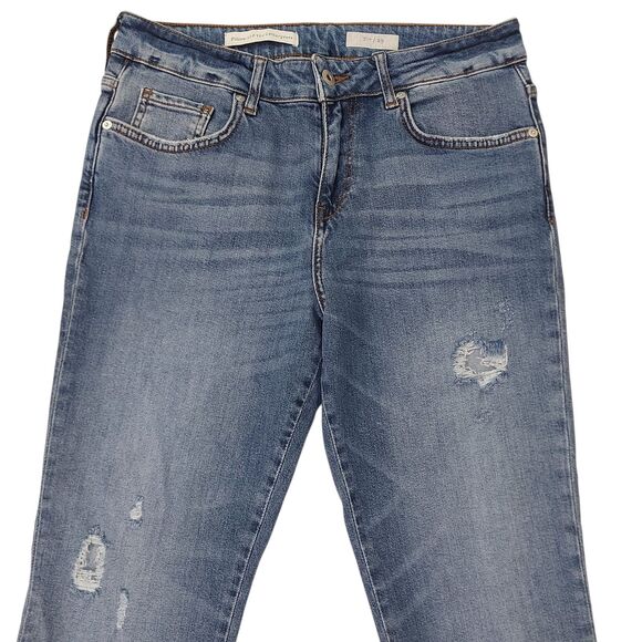 Anthropologie Pilcro Jeans Womens 29 Blue Mid-Rise Cropped Embroidered Pom Pom - Picture 2 of 12